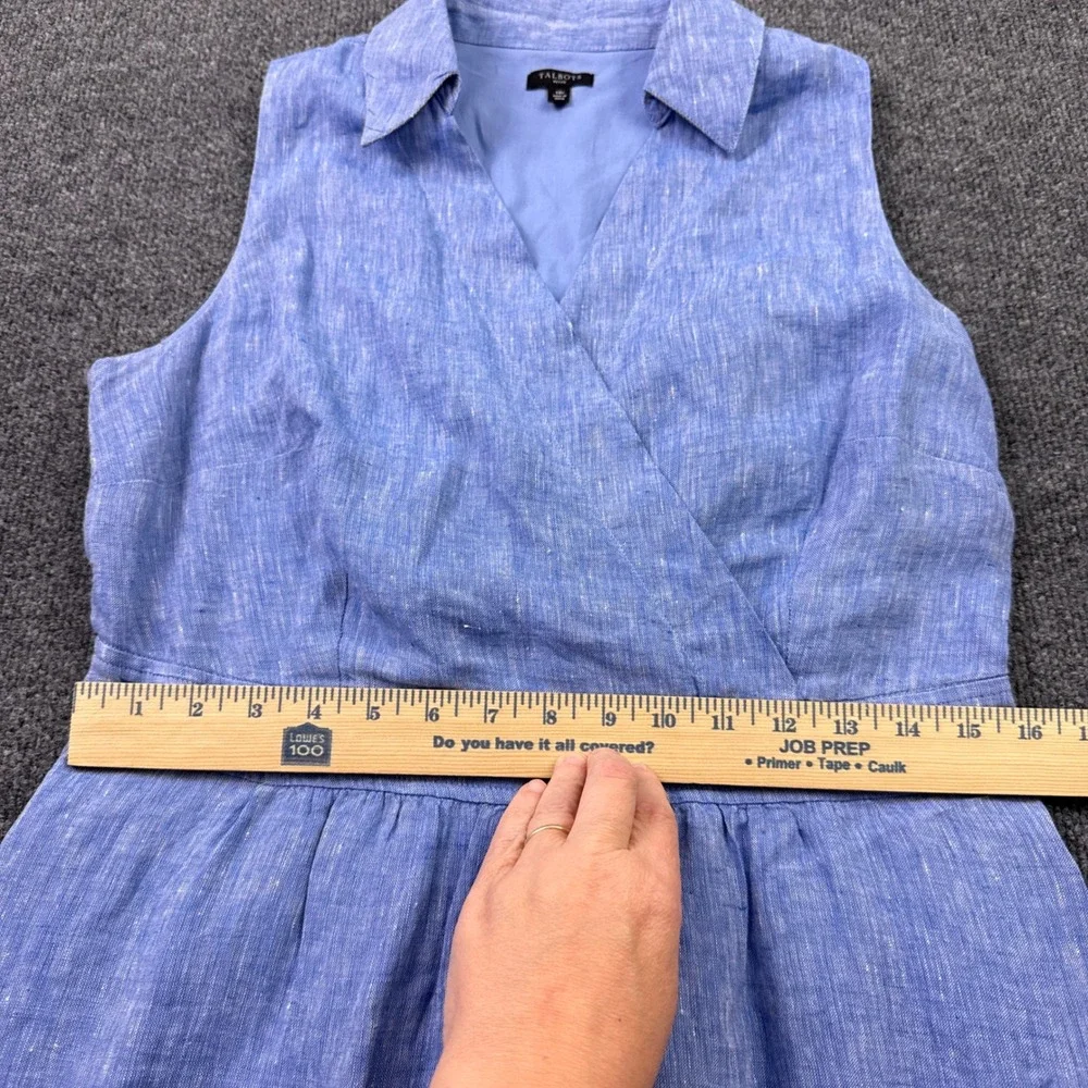 Talbots Linen Midi Dress Womens 10P Blue Sleeveless Pockets Resort Beach Coastal